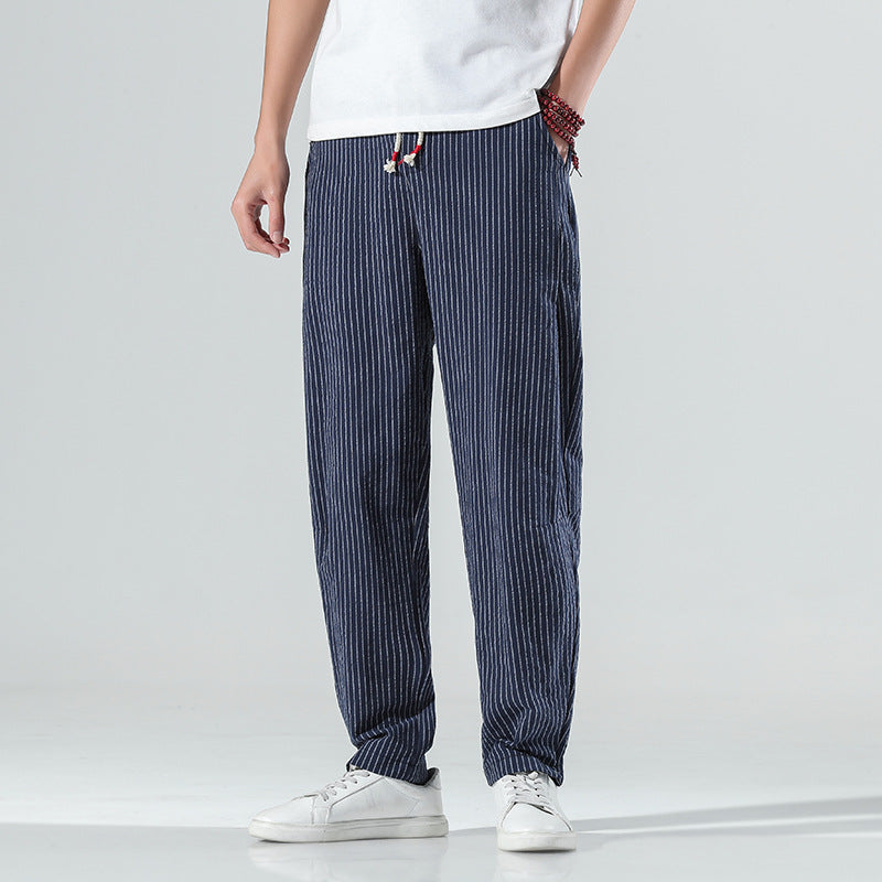 Pantaloni casual a righe comodi estivi in cotone da uomo Aspie Shop